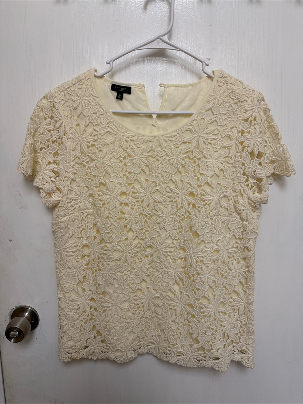 Talbots Cream Floral Lace Short Sleeve Blouse